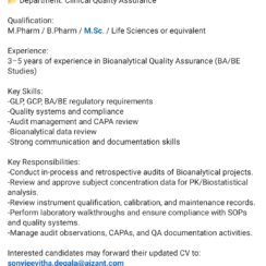 Aizant Drug Research Clinical QA Job 2026 | Bioanalytical QA BA BE | Hyderabad | 3-5 Years