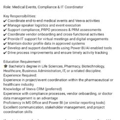 Medical Affairs Coordinator Job 2026 | Mumbai | Biopharma | Events Compliance IT | Veeva CRM