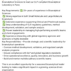Aragen Biosafety Solutions Hiring 2026 | Head Bioanalytical Sciences GLP Labs | Pune | 20+ Years Experience –>