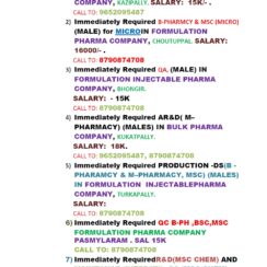 Srujani Consultancy Walk-In Hyderabad | Freshers Jobs QC QA R&D AR&D Production Micro | Immediate Joining