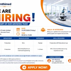 Production Jobs Walk-in Interview at Synthimed Labs | API Manufacturing Careers in Punjab