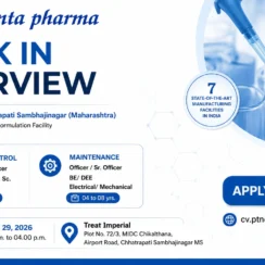 Ajanta Pharma Ltd. Walk-In Interview on 29th July 2026 | Quality Control & Maintenance Jobs | Maharashtra