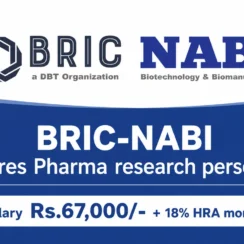 BRIC-NABI invites applications for Pharma Research Associateship