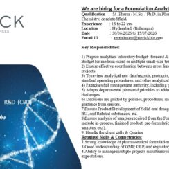Novick Biosciences Hiring | Formulation Analytical R&D-HOD, Research Associate, FRD, Sr. Electrician, Operator | Hyderabad