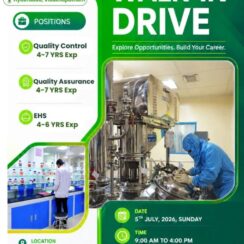 Vasudha Pharma Chem Walk-In 5th July 2026 | Production QC QA EHS TSD PE RMS Engineering Jobs | Hyderabad