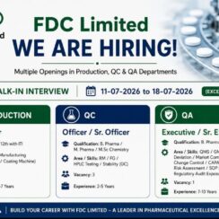 FDC Walk-In Interview | Production QC QA | B.Pharm M.Pharm ITI | 2-10 Years