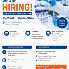 Sycon Hiring Ahmedabad | Jr. Analyst Bioanalytical | M.Sc B.Pharm M.Pharm | 1+ Year Sycon Hiring Ahmedabad | Jr. Analyst Bioanalytical | M.Sc B.Pharm M.Pharm | 1+ Year