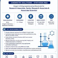 Aragen Walk-In Hyderabad | Research Associate Organic Synthesis | M.Sc | 2-9 Years Aragen Walk-In Hyderabad | Research Associate Organic Synthesis | M.Sc | 2-9 Years