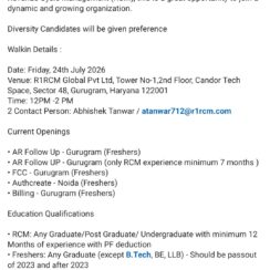 R1 RCM Walk-In Gurugram | AR Follow Up Billing Freshers | US Healthcare | 24 July