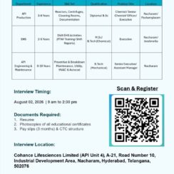Cohance Walk-In Hyderabad | API Production EHS Engineering | 2-10 Years | Nacharam