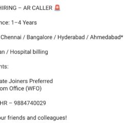 AR Caller Job Chennai Bangalore Hyderabad Ahmedabad | 1-4 Years | Physician Hospital Billing