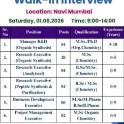 Cleanchem Walk-In Navi Mumbai | R&D Organic Synthesis Analytical | M.Sc Ph.D | 0-10 Years