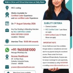 Access Healthcare Walk-In Chennai | HCC Medical Coder Certified & Non-Certified | 1 Aug