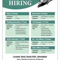 Dharmaj Crop Guard Ltd hiring for QA,QC,Fitter,Electrician,Packing,Safety,Store