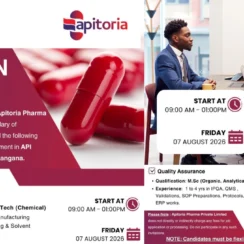 Aurobindo (Apitoria Pharma) Walk-in Drive for Production & QA Jobs on 7th August