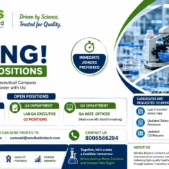 Windlas Biotech Hiring: QC HPLC Analyst & QA Positions – Pharma Jobs in India