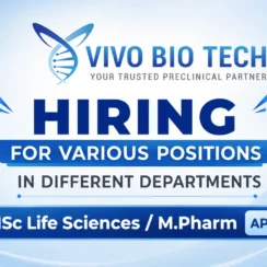 Hiring for various position in different departments at Vivo Bio Tech Ltd