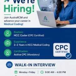 AustraRCM Walk-In Chennai | HCC Coder CPC Certified | 2-3 Years | Medical Coding