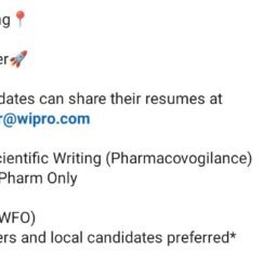 Wipro Hiring Pune | Medical Writer Pharmacovigilance | M.Pharm | 0-2 Years
