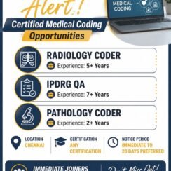 Medical Coder Chennai | Radiology IPDRG QA Pathology | 2-7 Years | Certified