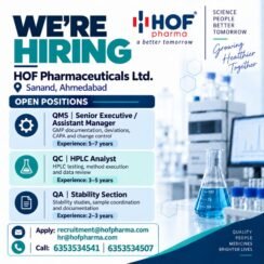 HOF Pharmaceuticals Jobs – QMS, QC & QA