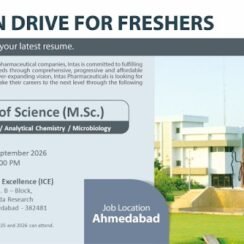Intas Pharmaceuticals Walk In Interview for Freshers at Gujarat