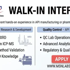MSN Laboratories Walk-In Interview for QC & AR&D Jobs in Hyderabad | Pharma Careers India
