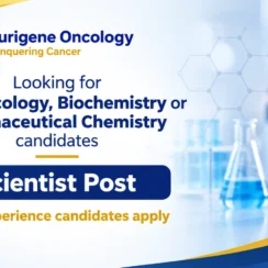 Aurigene Oncology looking for Pharmacology, Biochemistry or Pharmaceutical Chemistry candidates