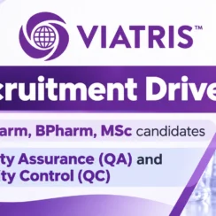 Recruitment Drive for MPharm, BPharm, MSc candidates in QA & QC at Mylan Lab
