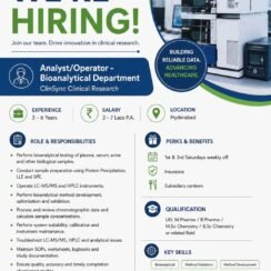 ClinSync Hiring Hyderabad | Bioanalytical Analyst LC-MS/MS | B.Pharm M.Sc | 3-6 Years