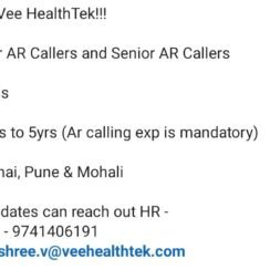 Vee HealthTek Hiring Chennai Pune Mohali | AR Callers Denials | 1-5 Years Experience Vee HealthTek Hiring Chennai Pune Mohali | AR Callers Denials | 1-5 Years Experience