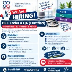 Access Hiring HCC Coder & QA Certified 10 Months+ Hyderabad On-site Tharshini HR