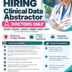 Credence Global Solutions Clinical Data Abstractor Doctors Only BHMS BUMS BAMS MBBS BDS BPT Mumbai 1+ Year Immediate