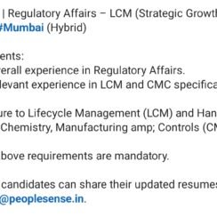 Regulatory Affairs LCM Strategic Growth Products Mumbai Hybrid 8+ Years LCM CMC EU Market