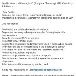 Macleods Hiring | Bioanalytical Analyst LCMS | M.Pharm M.Sc B.Pharm | 2-4 Years