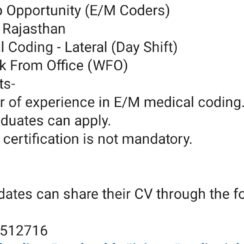 AGS Health E/M Coders Jaipur Rajasthan Lateral Day Shift WFO Life Science Graduates