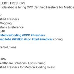 GEbBS Healthcare Solutions Hyderabad CPC Certified Freshers Medical Coding Walk-in