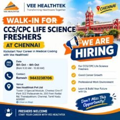 Vee HealthTek Walk-In Chennai | CCS/CPC Life Science Freshers | Medical Coding | 5-6 Oct