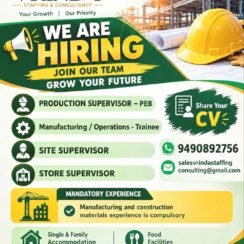 Vrinda Staffing Hiring Aipoor Telangana | Production Site Store Supervisor | PE