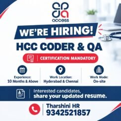 Access Healthcare Hiring Hyderabad Chennai | HCC Coder & QA | Certification Mandatory | On-site