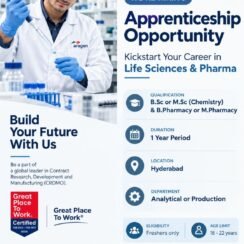 Aragen Hiring Hyderabad | Apprenticeship Life Sciences Pharma | B.Sc M.Sc B.Pharm Freshers