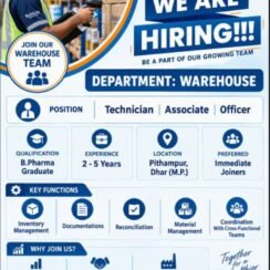 Rubicon Research Hiring Pithampur | Warehouse Technician Associate Officer | B.Pharm | 2-5 Years