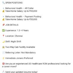 Hiring Chennai | Behavioral Health AR Caller & Payment Posting | 1.5-4 Years | Night Shift
