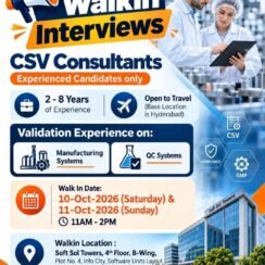 Proven Tech Walk-In Hyderabad | CSV Consultants | 2-8 Years | Validation Experience