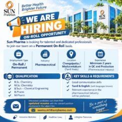 Sun Pharma Hiring Chengalpattu Madurantakam | QC Production | B.Sc M.Sc B.Pharm | 2+ Years