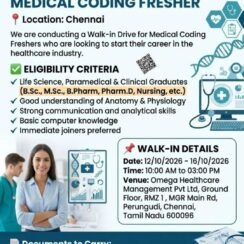 Omega Healthcare Walk-In Chennai | Medical Coding Fresher | Life Science Graduates | 12-16 Oct
