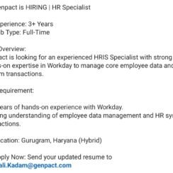 Genpact Hiring Gurugram | HR Specialist Workday | 3+ Years | Hybrid