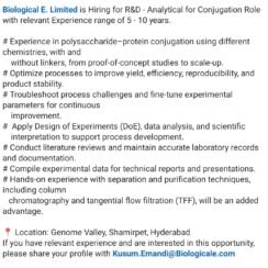 Biological E Hiring Hyderabad | R&D Analytical Conjugation | 5-10 Years | Vaccine