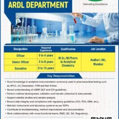 FDC Hiring Mumbai | Analytical R&D Lab Officer Executive | M.Sc M.Pharm | 0-15 Years