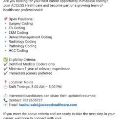 Access Healthcare Hiring Noida | Multi-Specialty Medical Coders | 1+ Year | Immediate Joiners